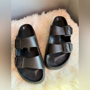 Papillo Birkenstock Black Double Buckle Slide Sandals size 40